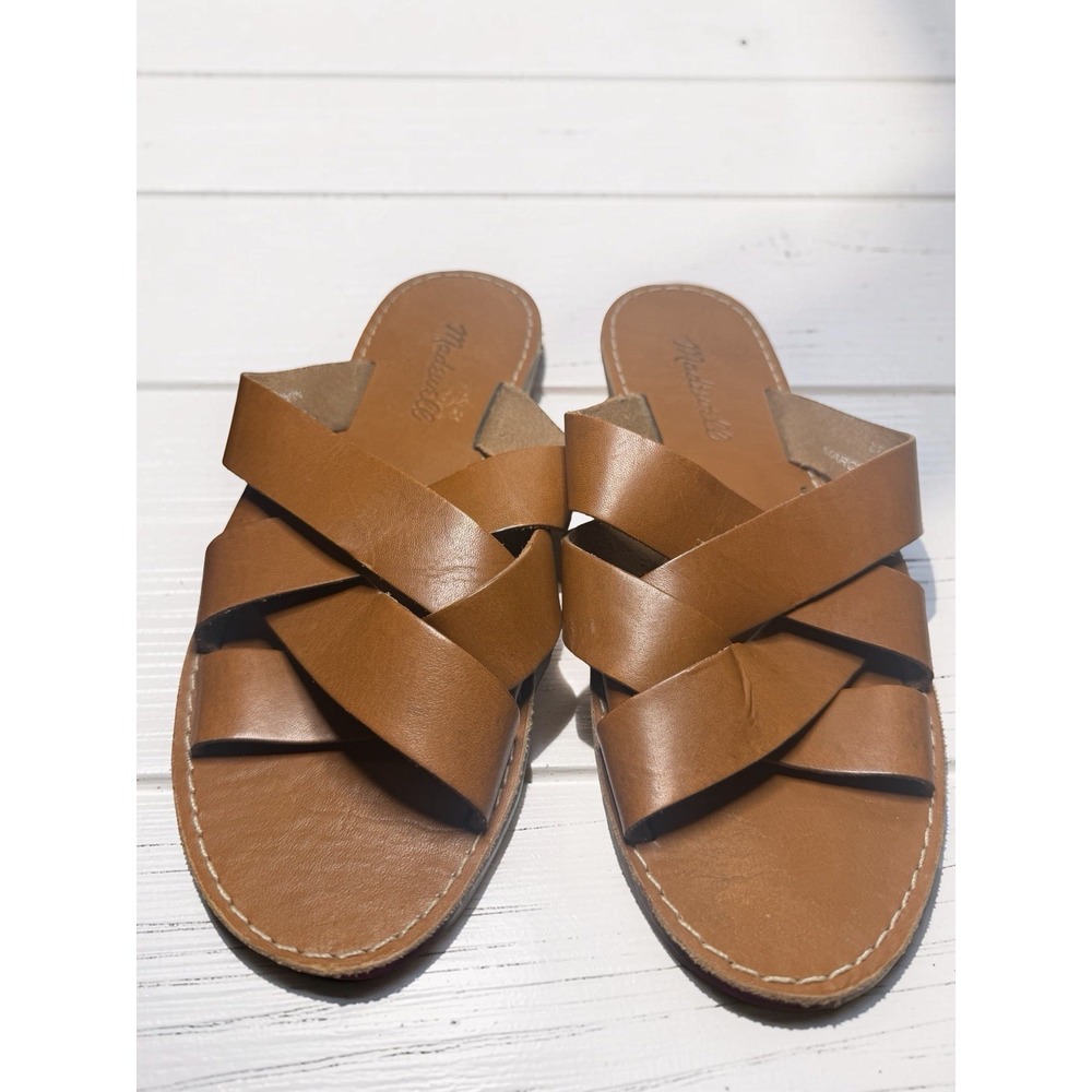 Madewell The Boardwalk Slide Sandals Shoes Women's Size 7 Brown Leather EUC